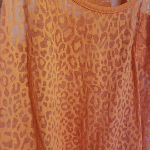 Y2k Tank Top Orange Floral Lace Back Sheer Cheetah Front 90's 2000s Women's Sz L - Picture 3 of 11